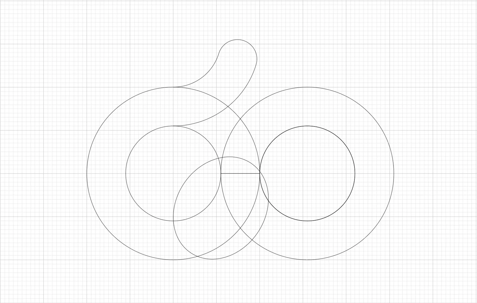 Construction du symbole : cercles parfaits qui se croisent sur une grille.