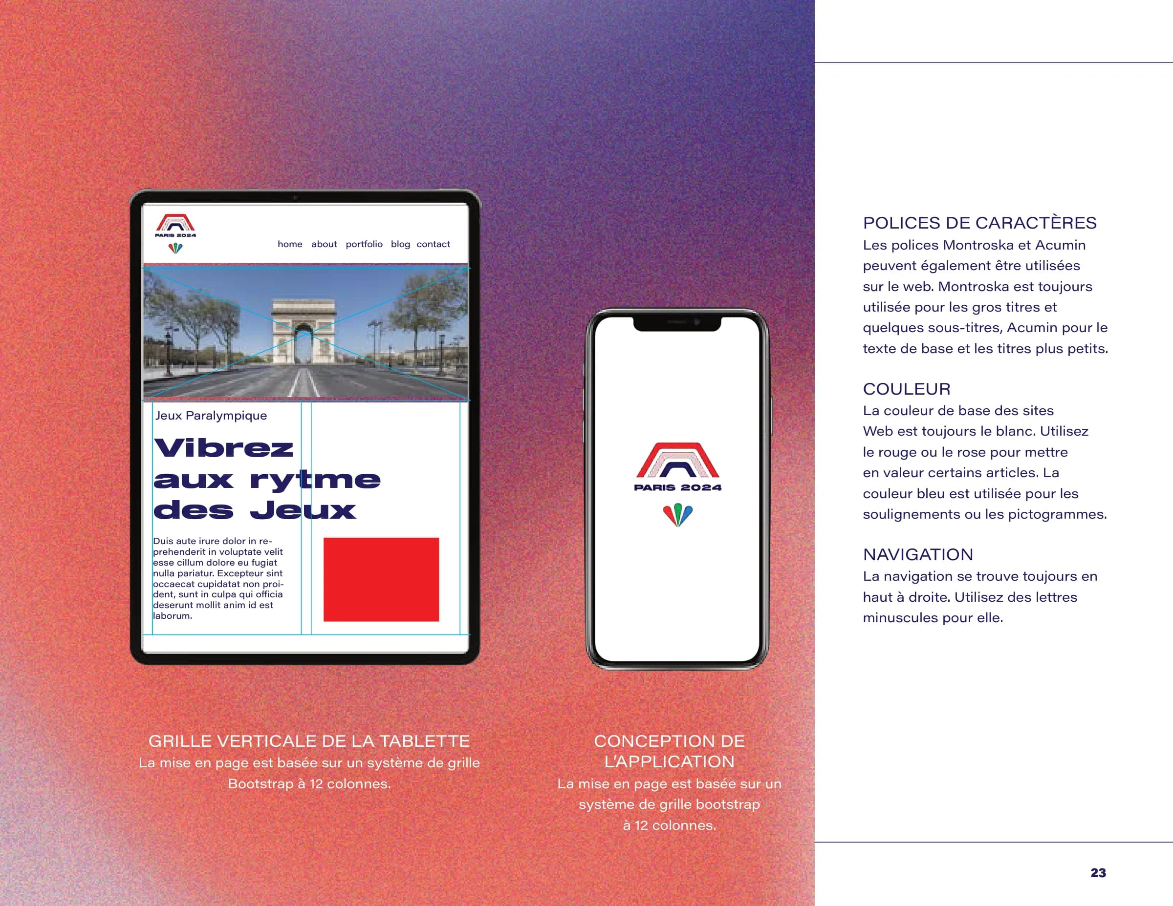 Mockups web : le site sur ordinateur, sur tablette et l'application sur téléphone, avec l'Arc de Triomphe en image.