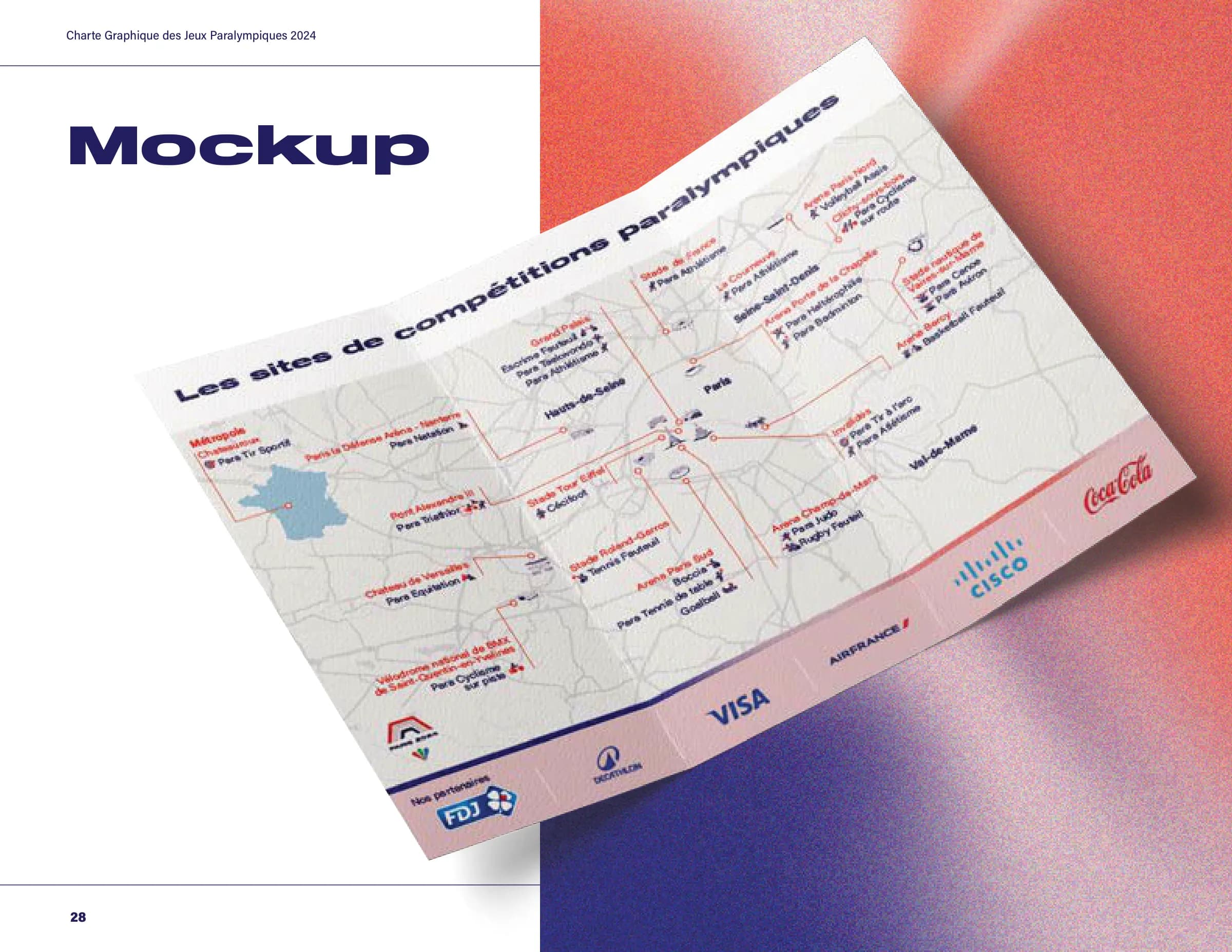 Dépliant « Les sites de compétitions paralympiques » : carte de Paris et pictogrammes.